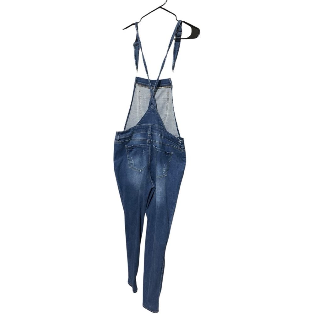 Wax Jean Distressed Denim Overalls Dark Wash Blue Size Large - Picture 4 of 5